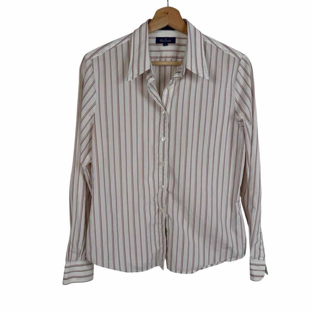Faconnable Shirt M Cotton Button Up Stripe Preppy Capsule Long Sleeve Top Blouse